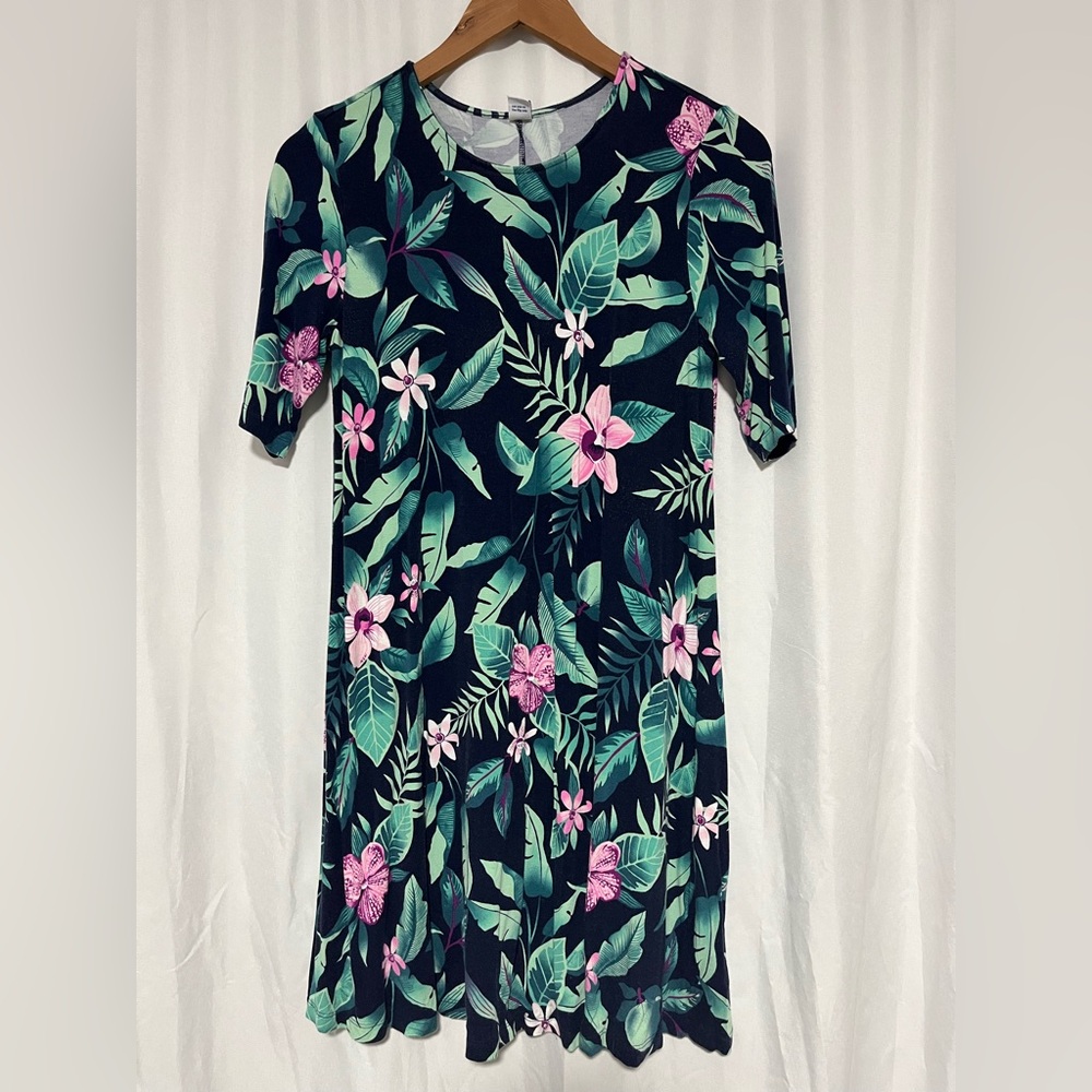 Old Navy Leaf Print Dress - Green and Navy